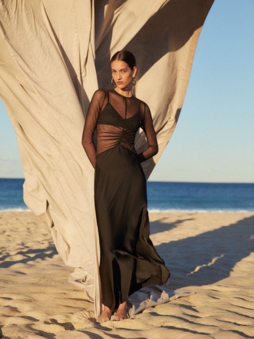MISHA Collection Ginger Sheer Long Sleeve Mixed Media Mesh‎ Maxi Gown size xs